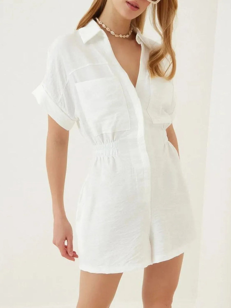 Johnny Collar Short Sleeve Romper - Deb Shops