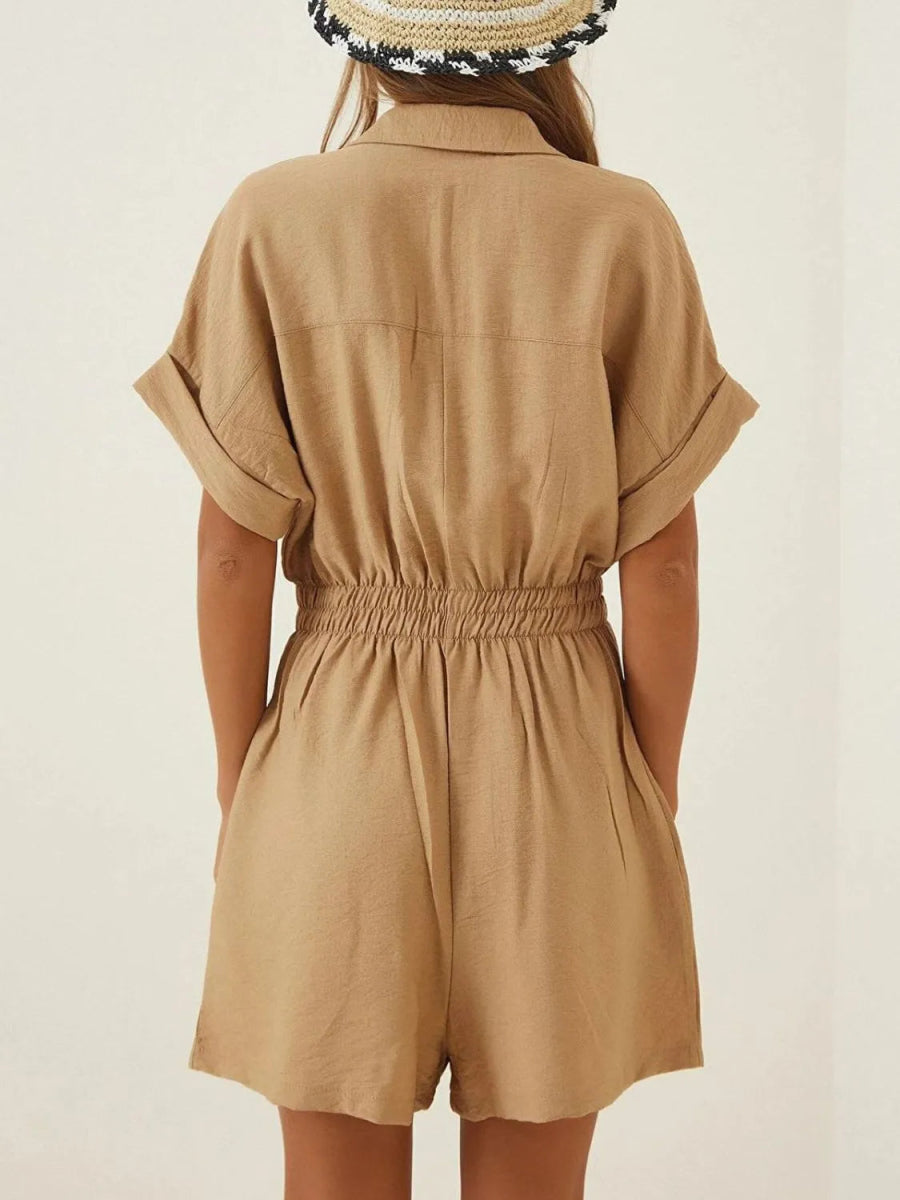 Johnny Collar Short Sleeve Romper - Deb Shops