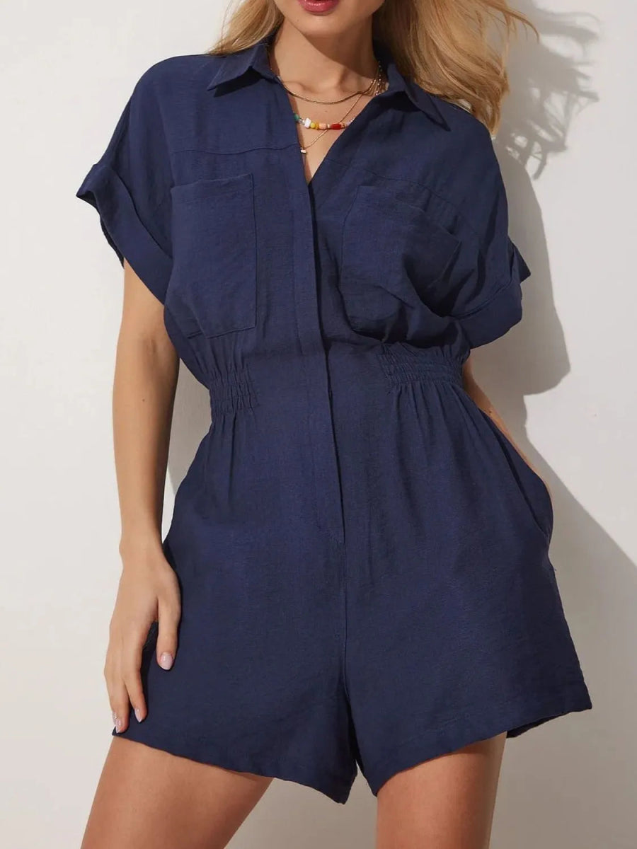 Johnny Collar Short Sleeve Romper - Deb Shops