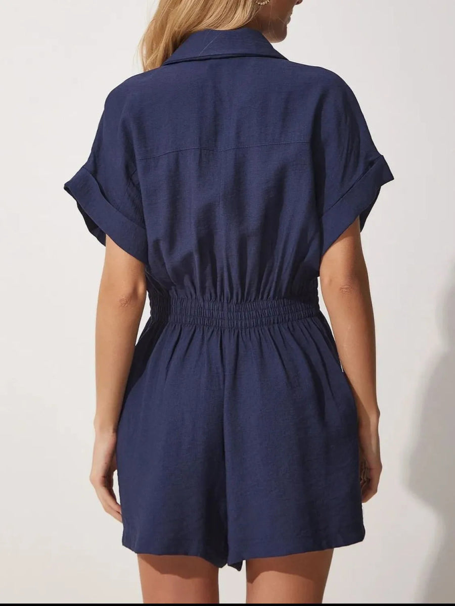 Johnny Collar Short Sleeve Romper - Deb Shops