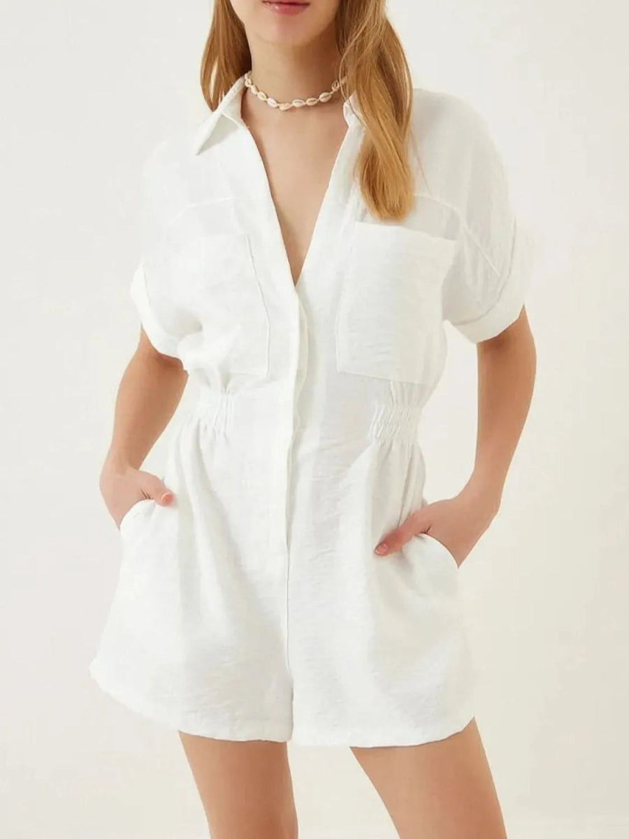 Johnny Collar Short Sleeve Romper - Deb Shops