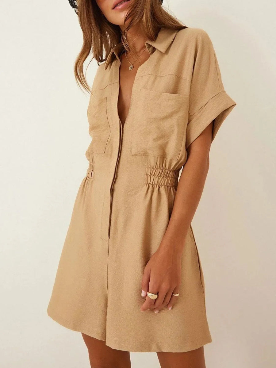 Johnny Collar Short Sleeve Romper - Deb Shops