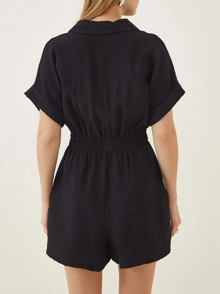 Johnny Collar Short Sleeve Romper - Deb Shops