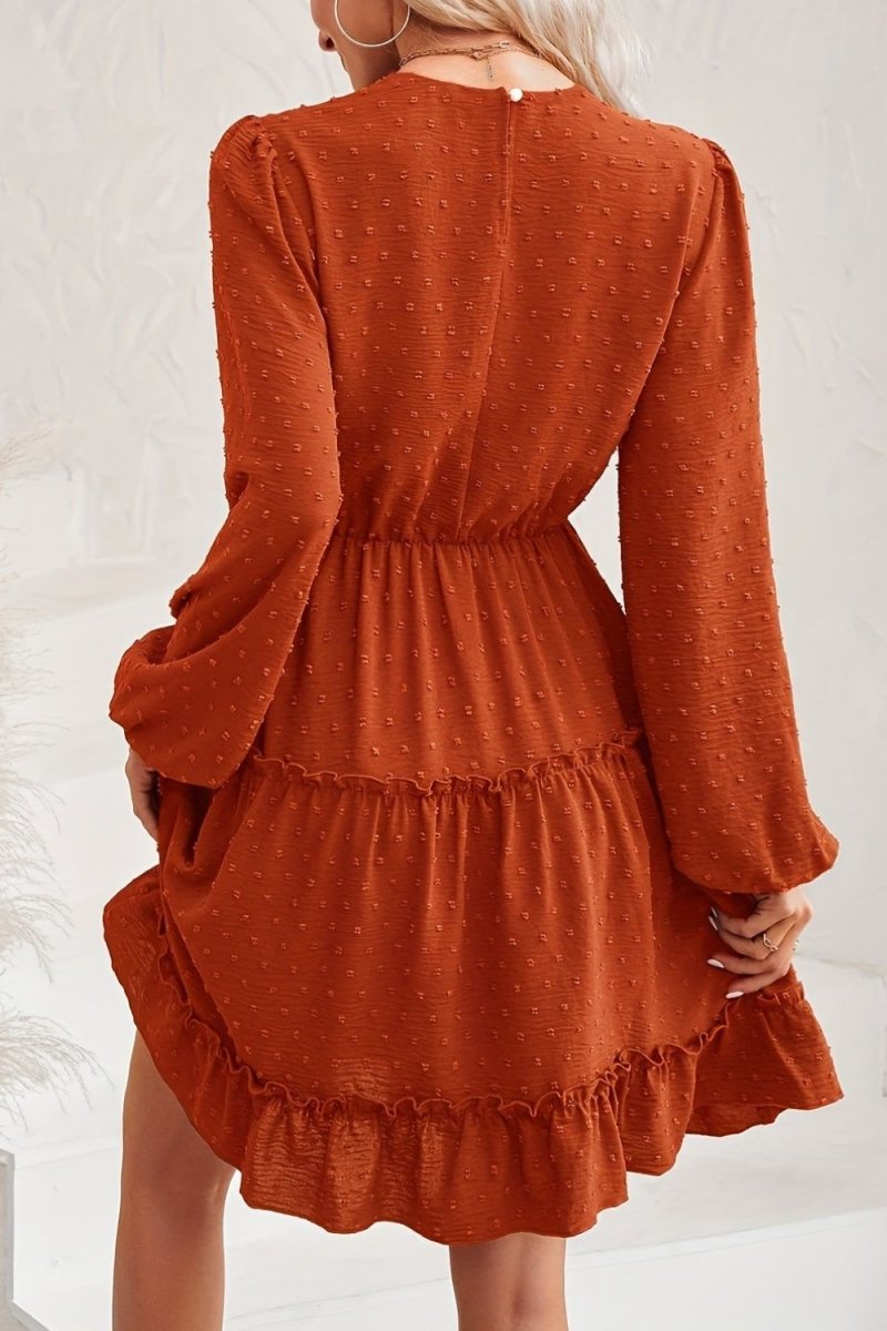 Lace Detail Swiss Dot Round Neck Mini Dress - Deb Shops