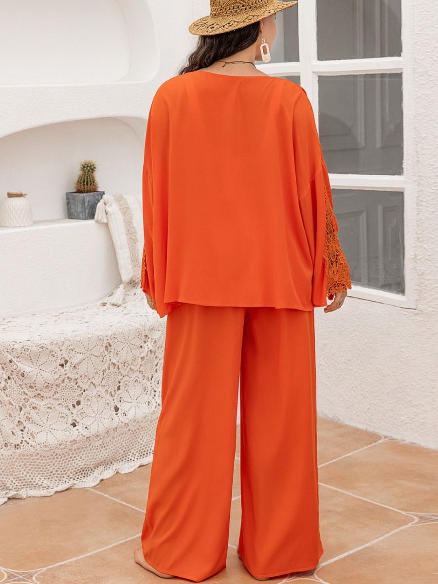 Lace Long Sleeve Top and Pants Set - Deb Shops
