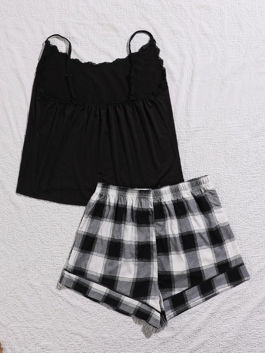 Lace Trim Scoop Neck Cami and Printed Shorts Pajama Set - Deb Shops