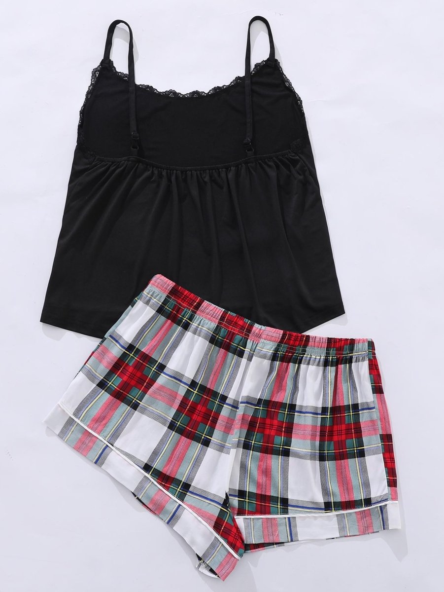 Lace Trim Scoop Neck Cami and Printed Shorts Pajama Set - Deb Shops