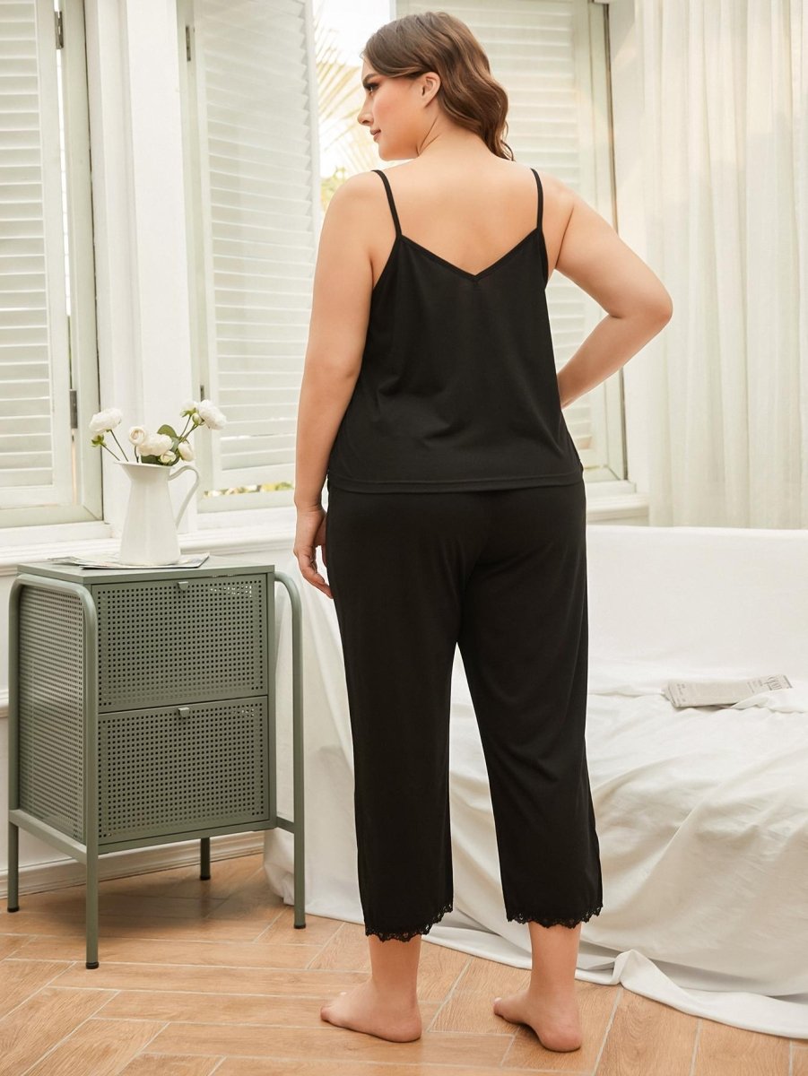 Lace Trim Slit Cami and Pants Pajama Set - Deb Shops