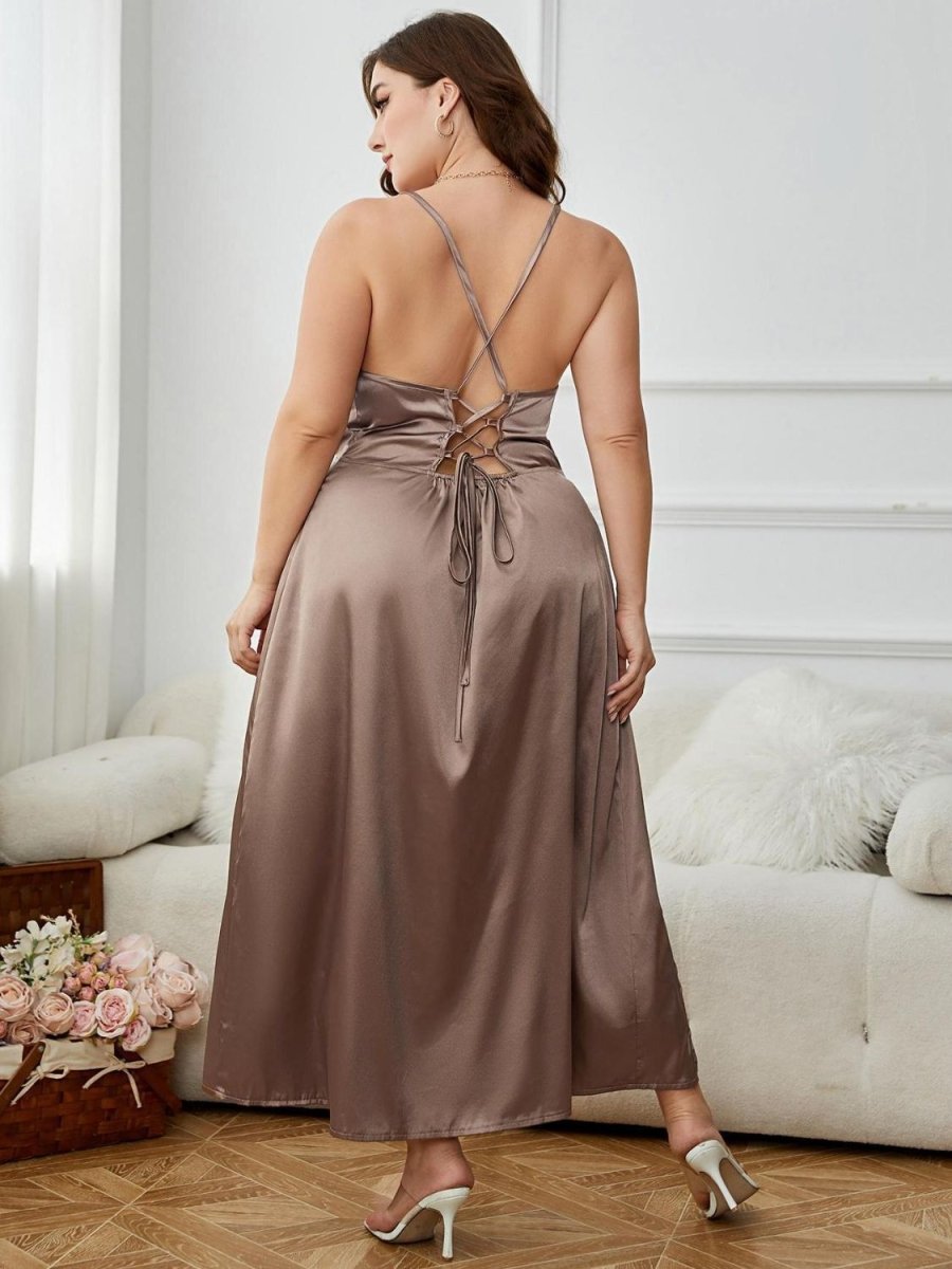 Lace - Up Spaghetti Strap Split Night Dress - Deb Shops