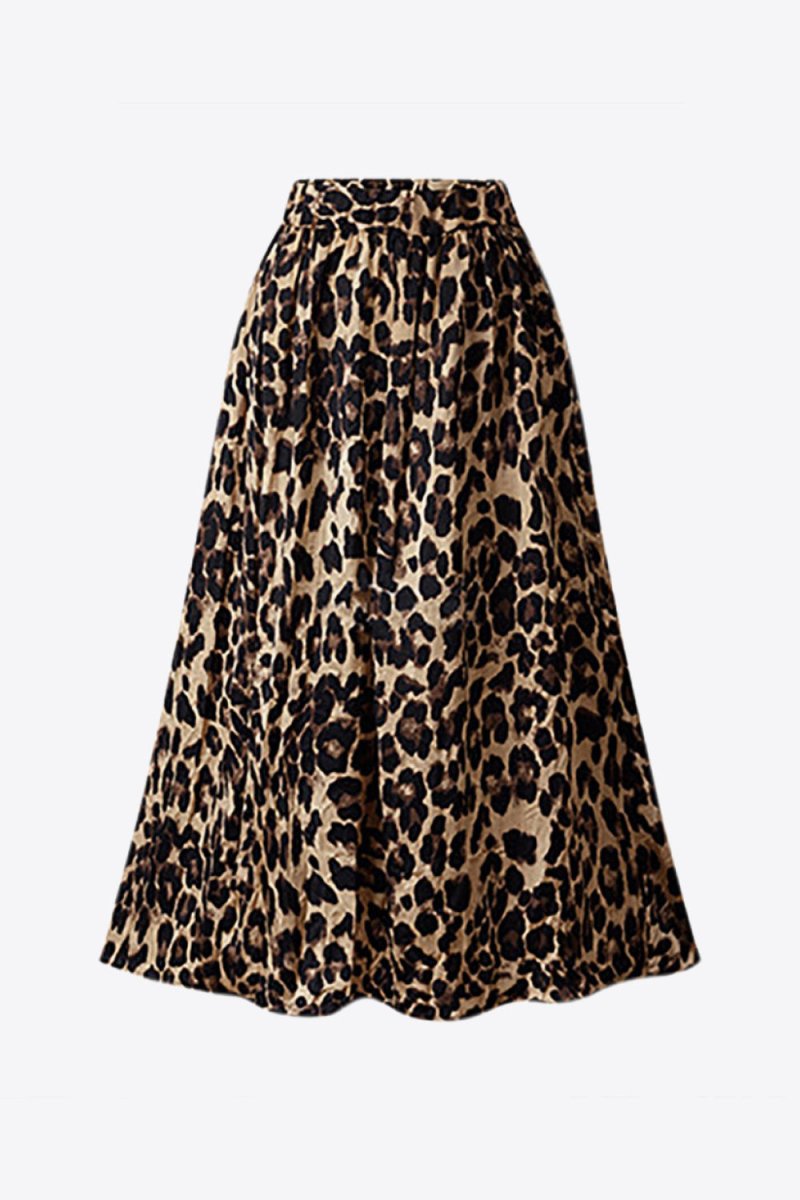 Plus Size Leopard Elastic Waist Midi Skirt - Deb Shops