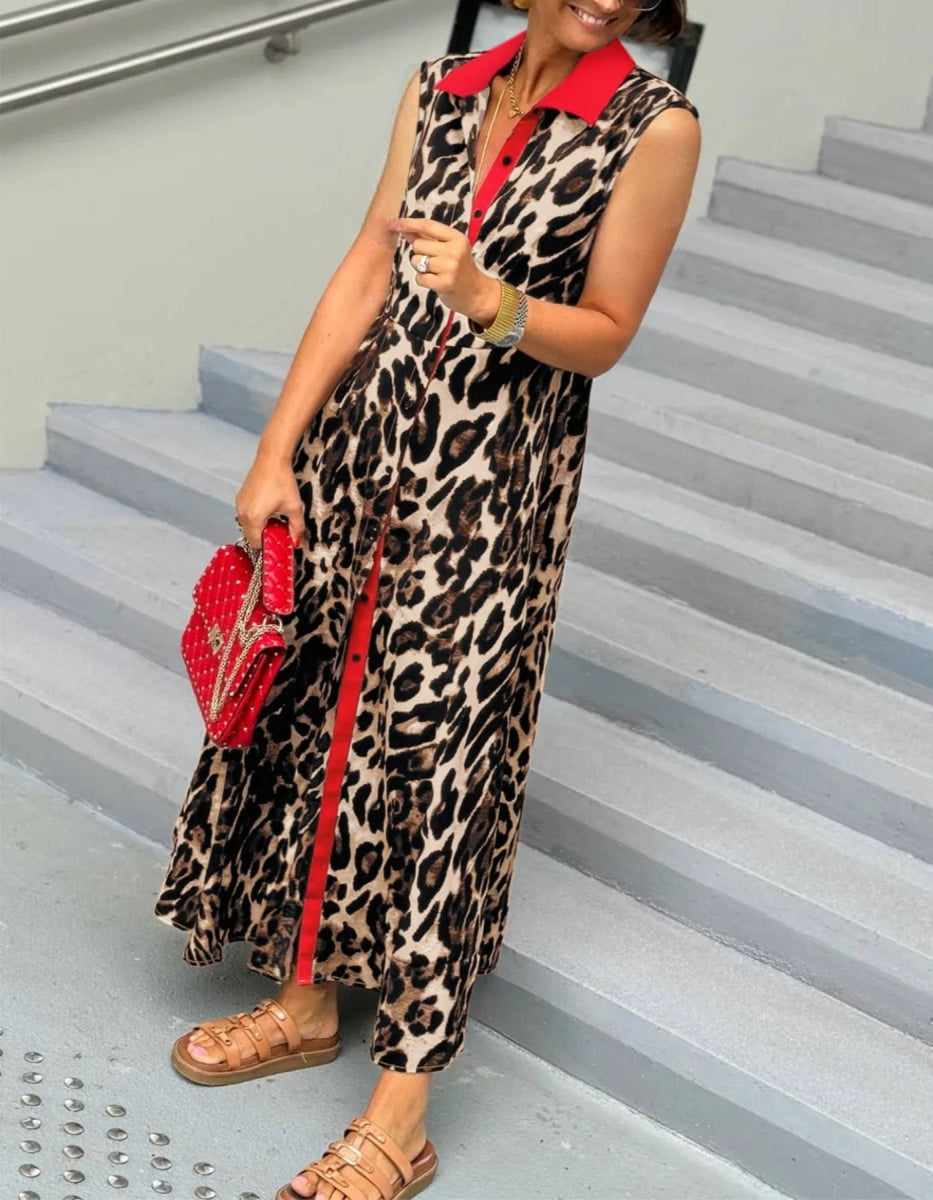 Leopard Print Sleeveless Maxi Dress - Deb Shops
