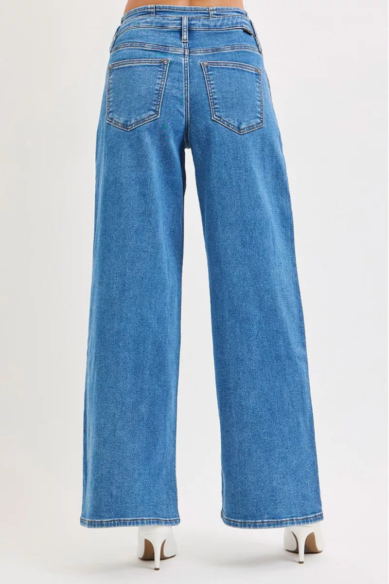 Mid Rise Fit Wide Leg with Pleated Detail Jeans - Deb Shops