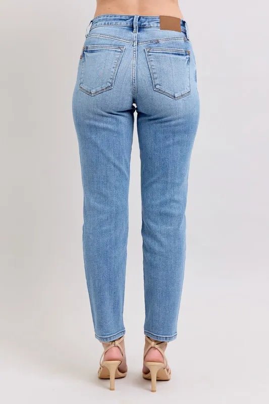 Mid Rise Wash Slim Jeans with Cell Phone Pocket - Deb Shops