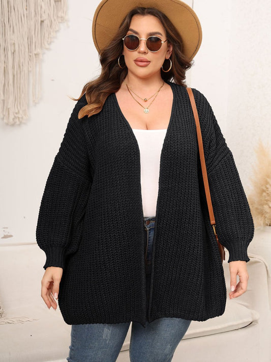 Open Front Dropped Shoulder Knit Cardigan - Deb Shops