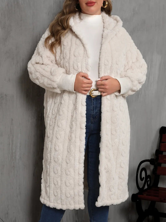 Plus Size Hooded Plush Open Front Coat - Deb Shops
