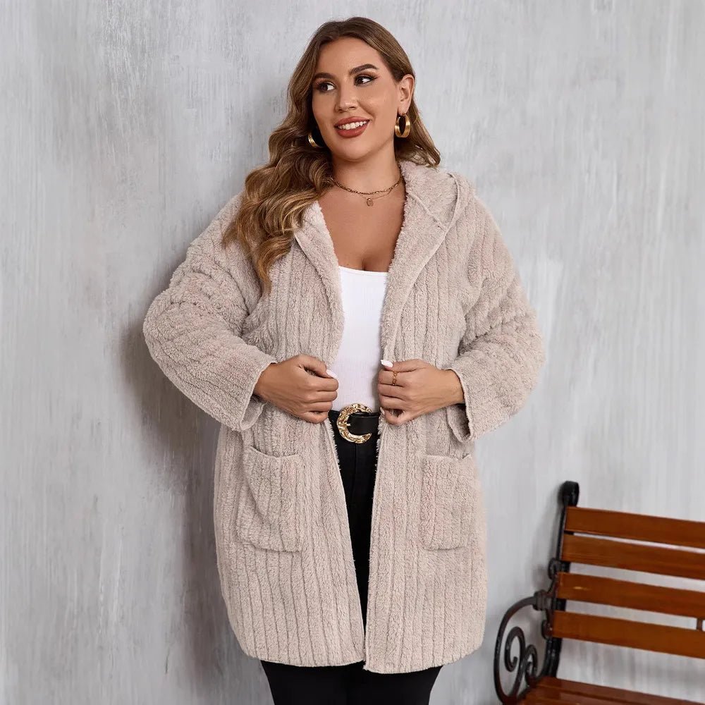 Open Front Long Sleeve Hooded Fuzzy Jacket - Deb Shops