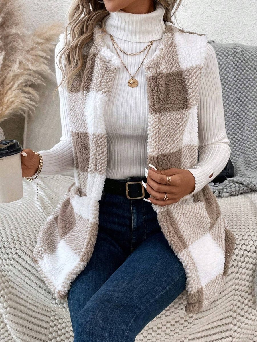 Open Front Teddy Vest Coat - Deb Shops