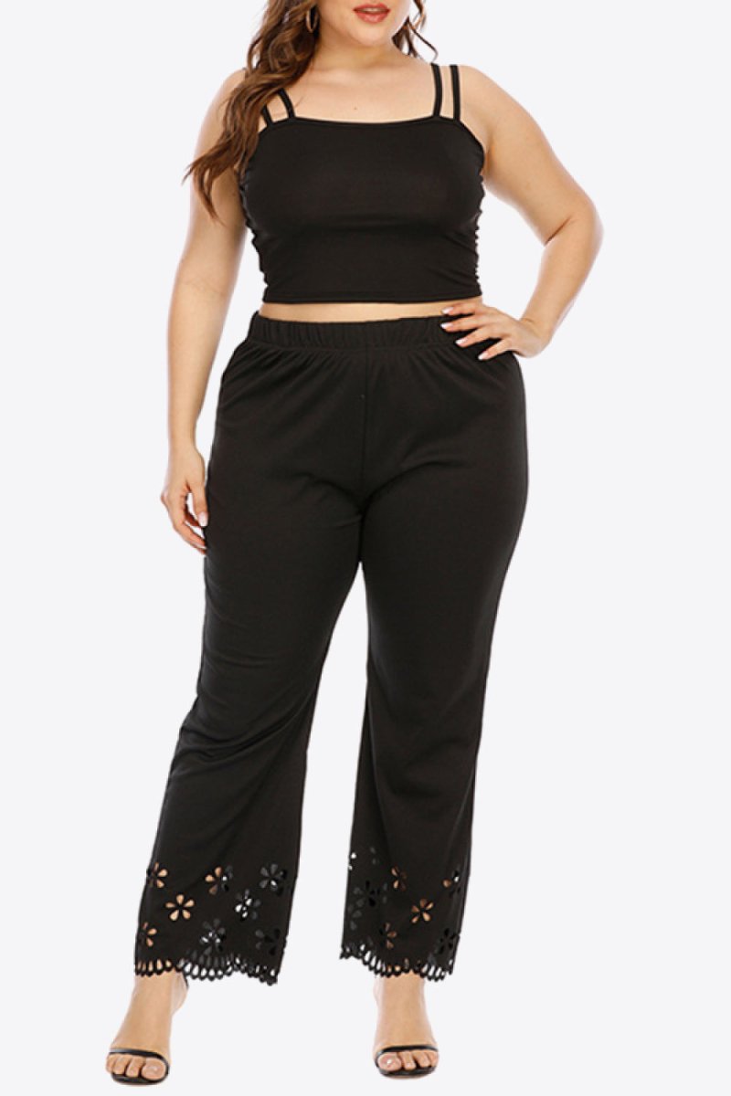 Openwork Elastic Waist Pants - Deb Shops
