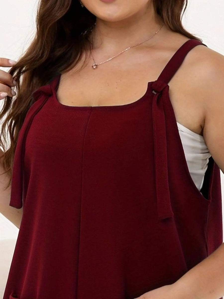 Plus Size Knotted Strap Romper with Pockets - Deb Shops