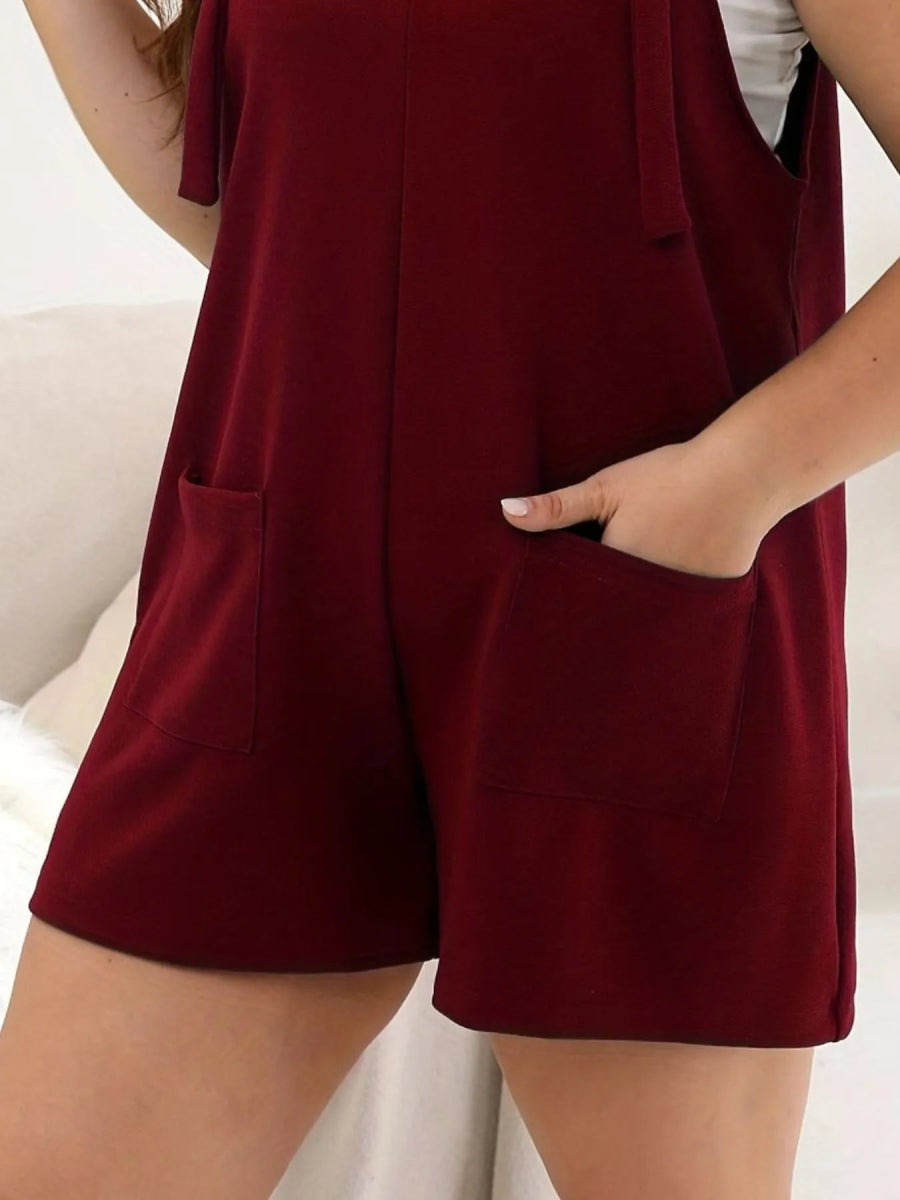 Plus Size Knotted Strap Romper with Pockets - Deb Shops