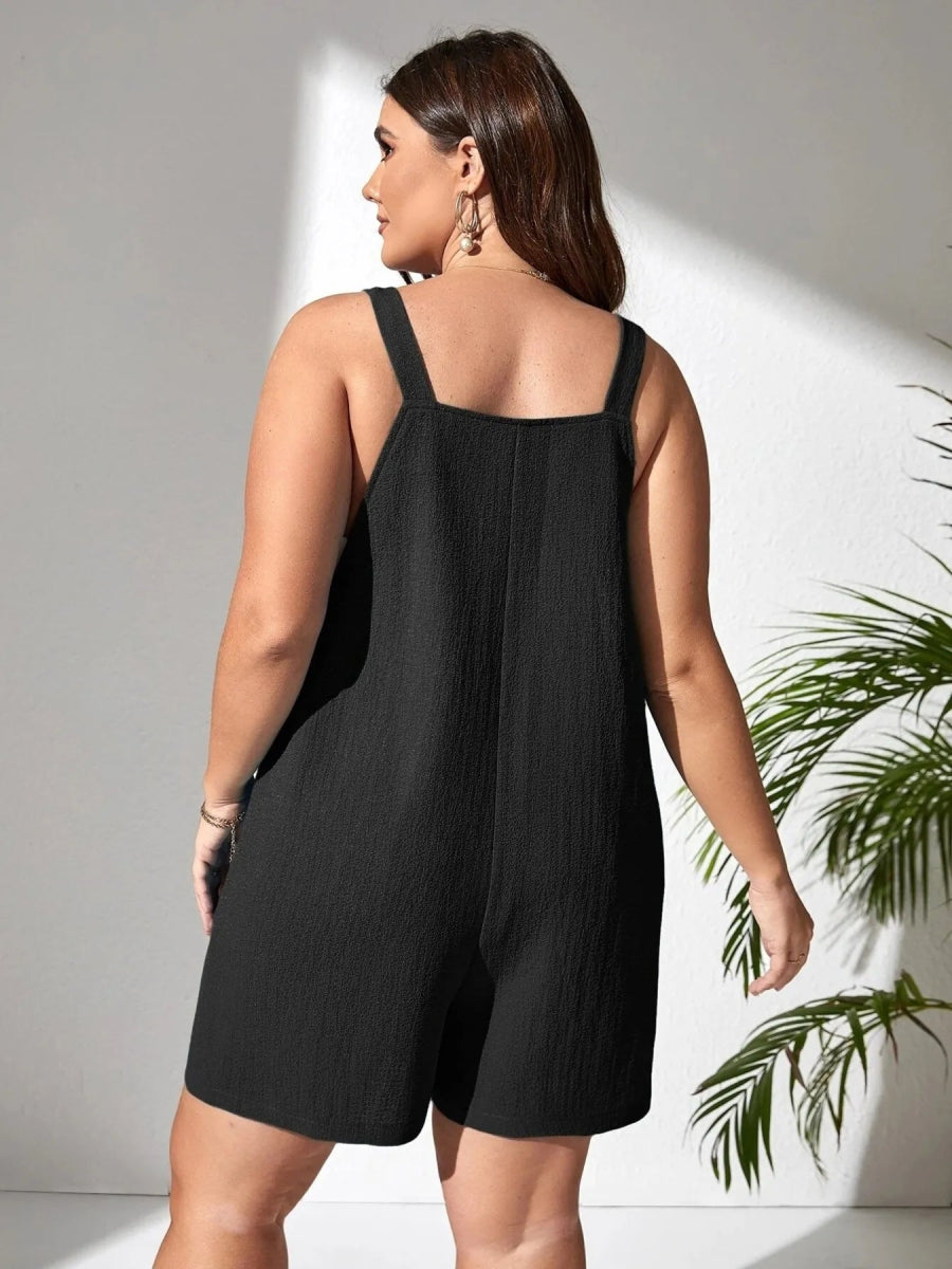 Plus Size Knotted Strap Romper with Pockets - Deb Shops