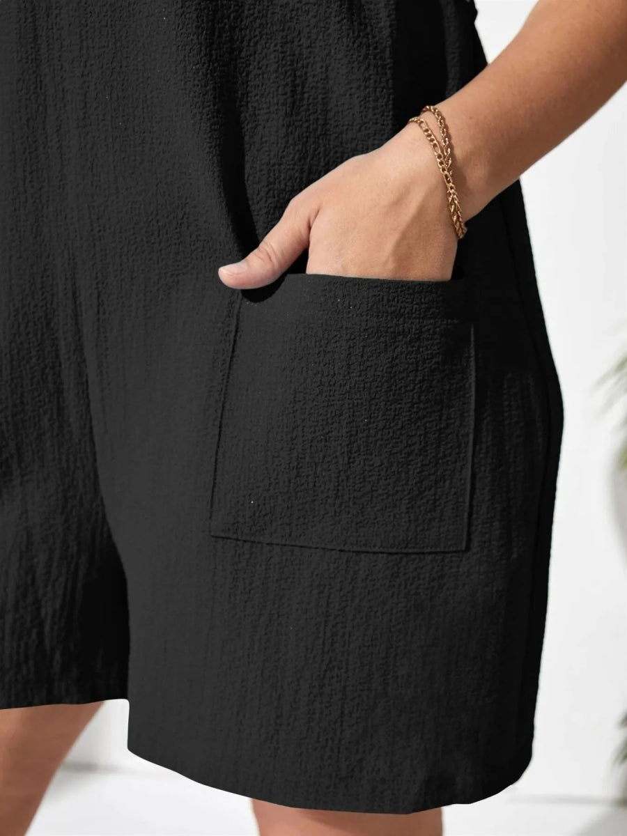 Plus Size Knotted Strap Romper with Pockets - Deb Shops