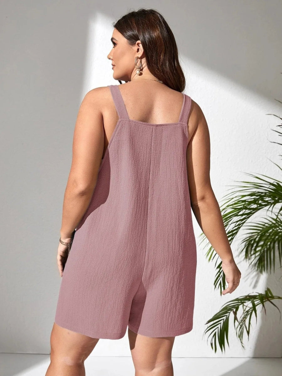 Plus Size Knotted Strap Romper with Pockets - Deb Shops
