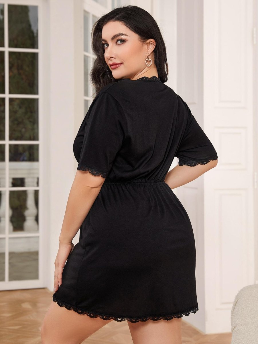 Plus Size Lace Trim Deep V Night Dress - Deb Shops