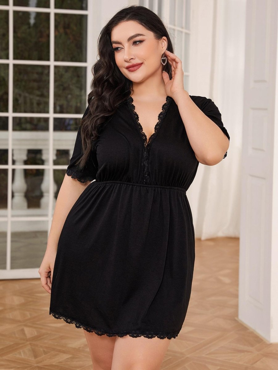Plus Size Lace Trim Deep V Night Dress - Deb Shops