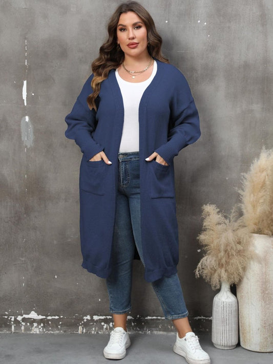 Plus Size Long Sleeve Pocketed Cardigan - Deb Shops