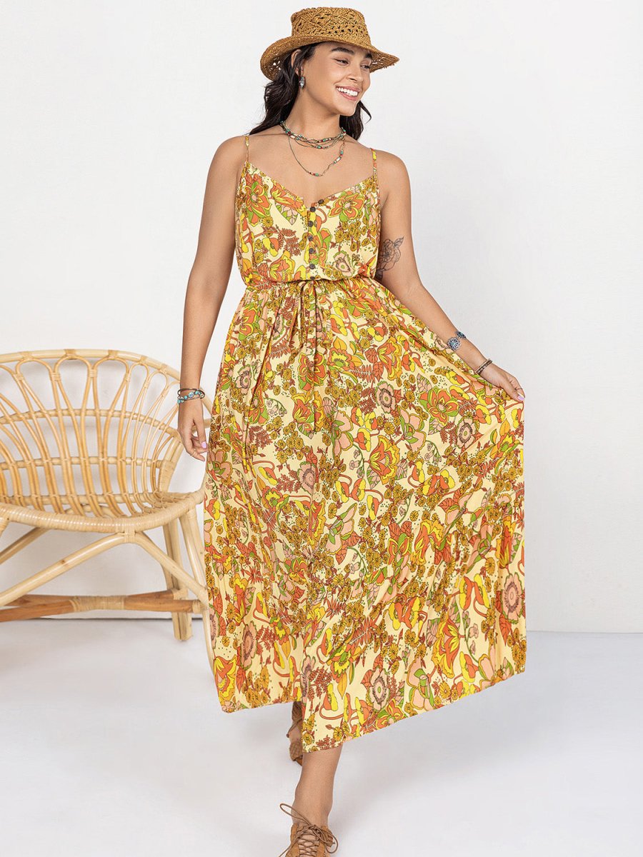 Plus Size Printed V - Neck Maxi Cami Dress - Deb Shops