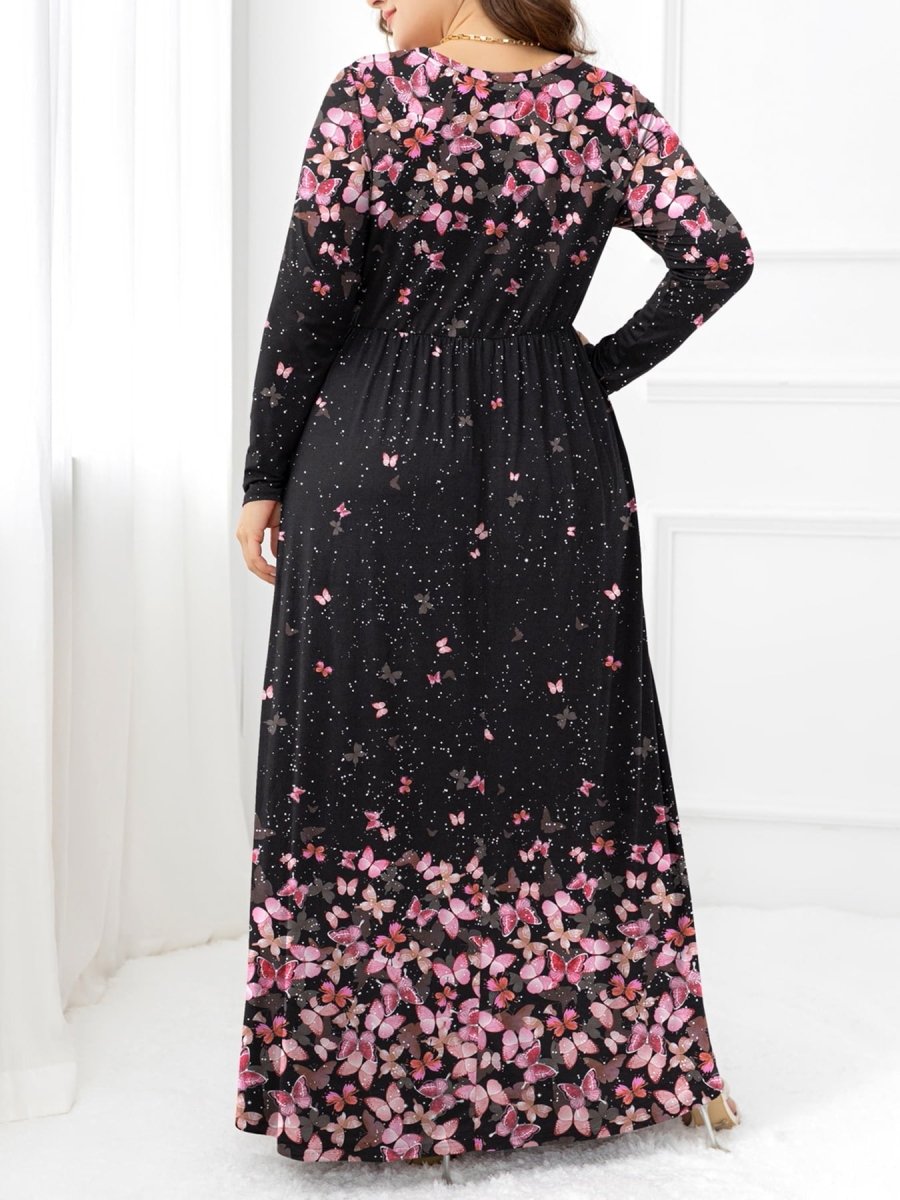 Plus Size Round Neck Maxi Dress with Pockets - Deb Shops
