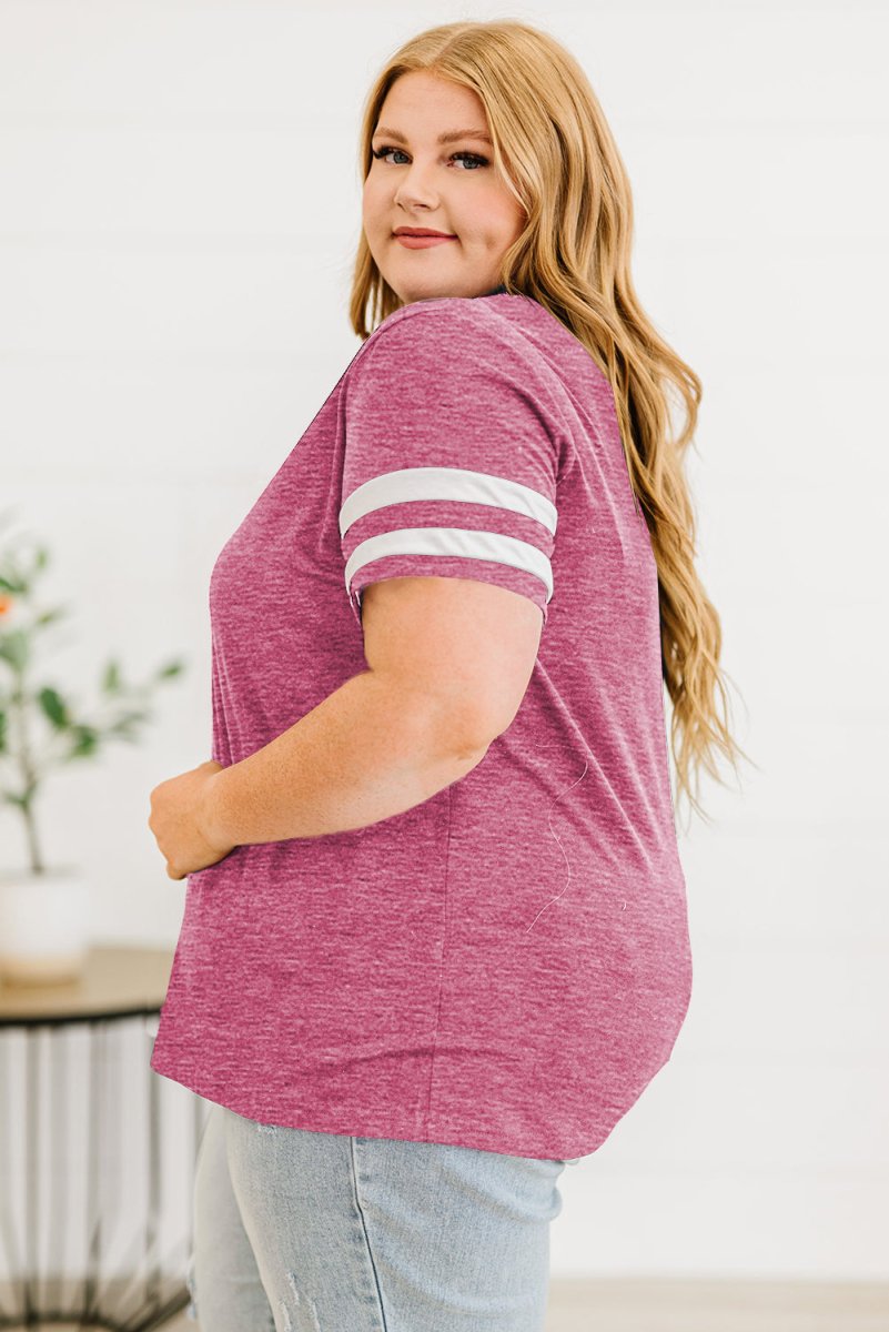 Plus Size Striped V - Neck Tee Shirt - Deb Shops