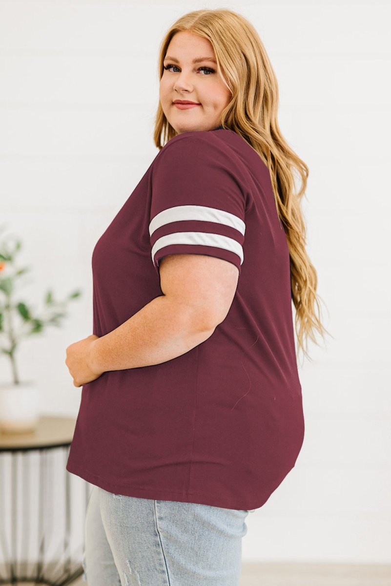 Plus Size Striped V - Neck Tee Shirt - Deb Shops