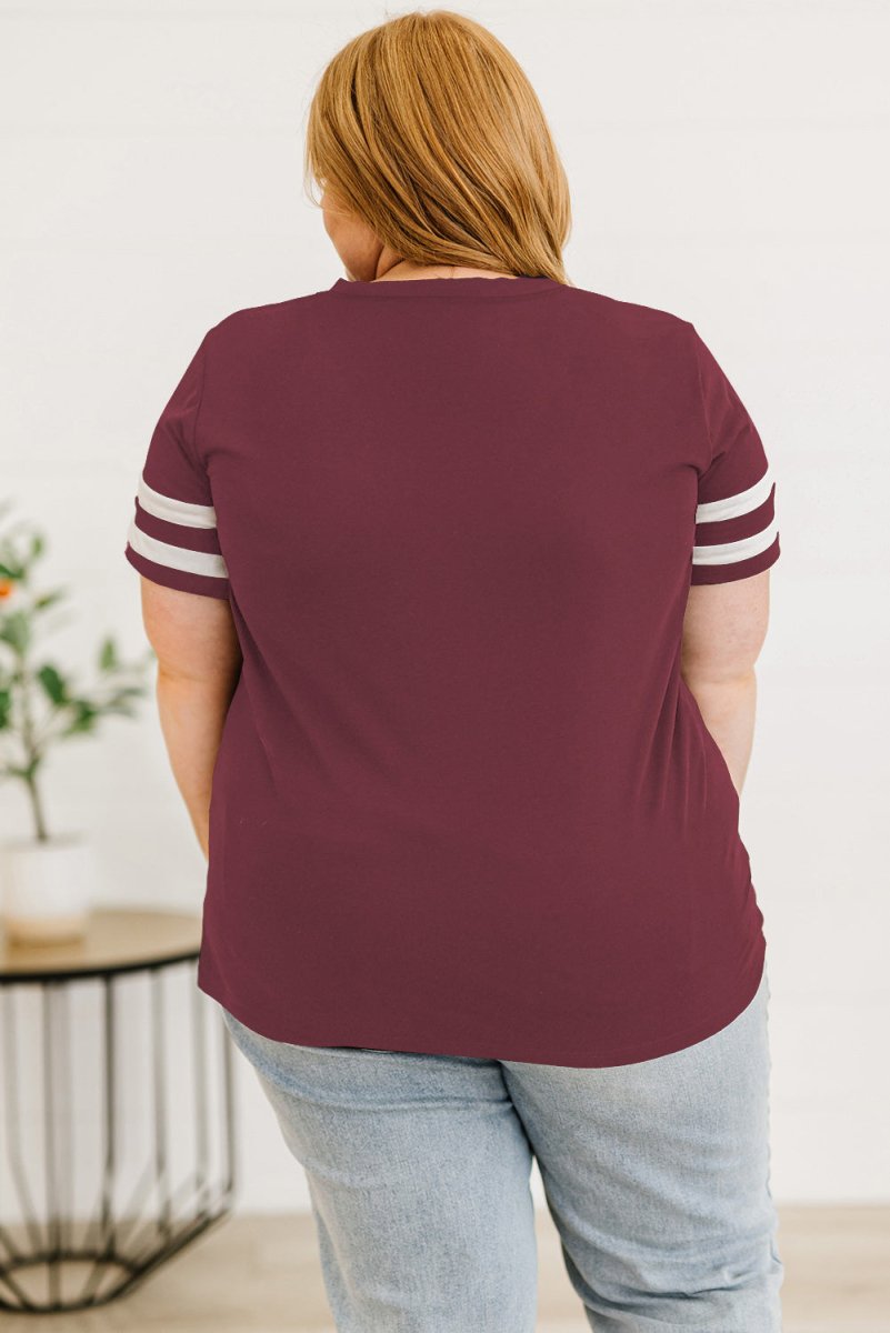 Plus Size Striped V - Neck Tee Shirt - Deb Shops
