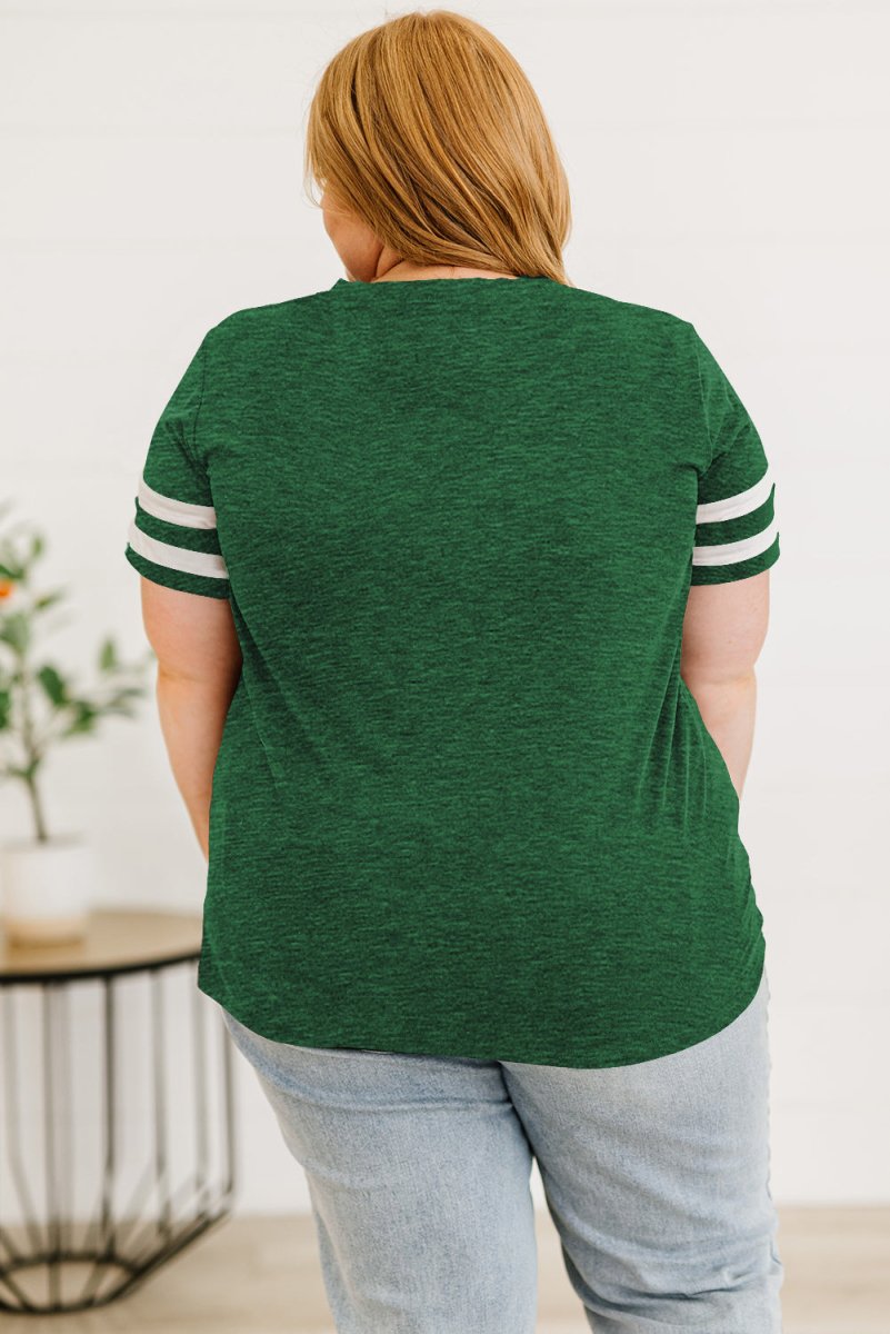 Plus Size Striped V - Neck Tee Shirt - Deb Shops
