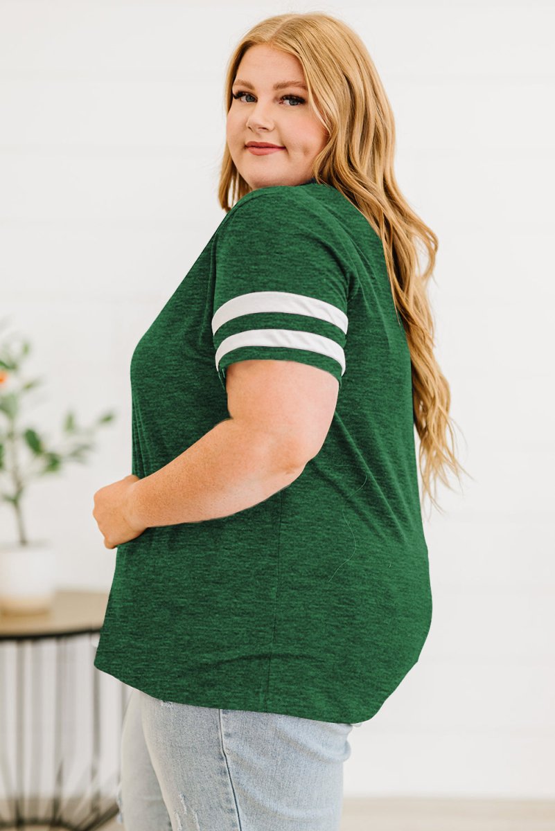 Plus Size Striped V - Neck Tee Shirt - Deb Shops