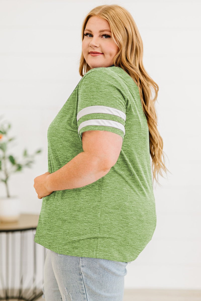 Plus Size Striped V - Neck Tee Shirt - Deb Shops