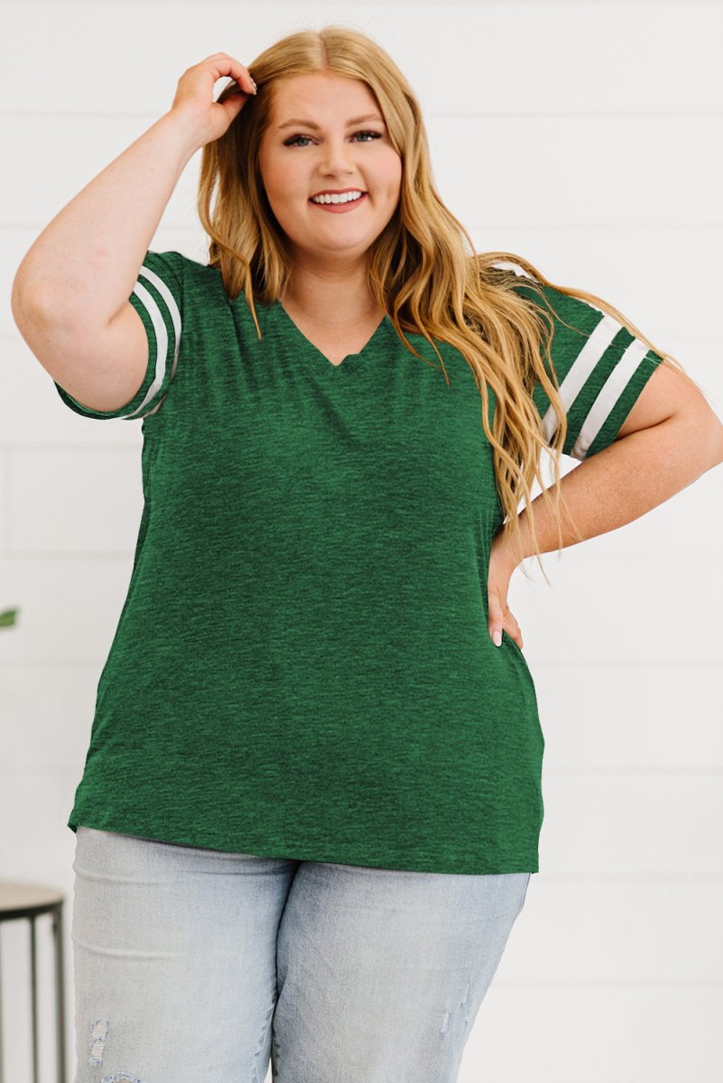 Plus Size Striped V - Neck Tee Shirt - Deb Shops