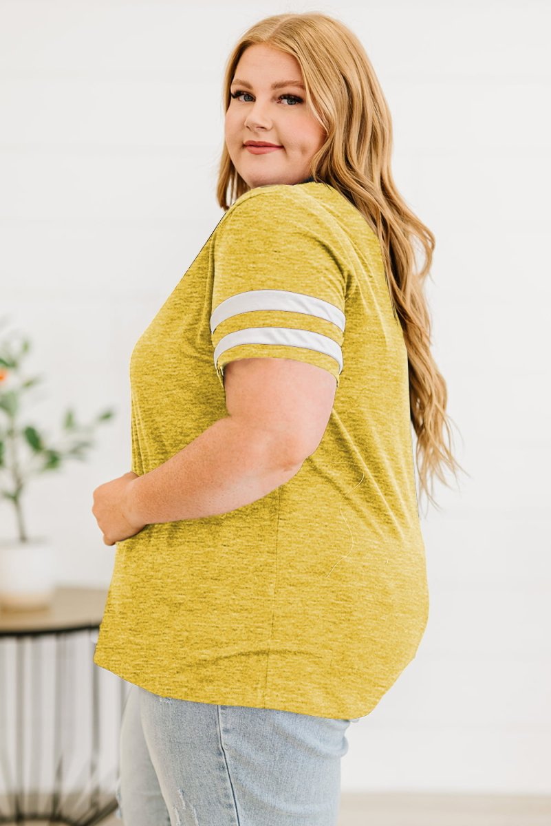 Plus Size Striped V - Neck Tee Shirt - Deb Shops