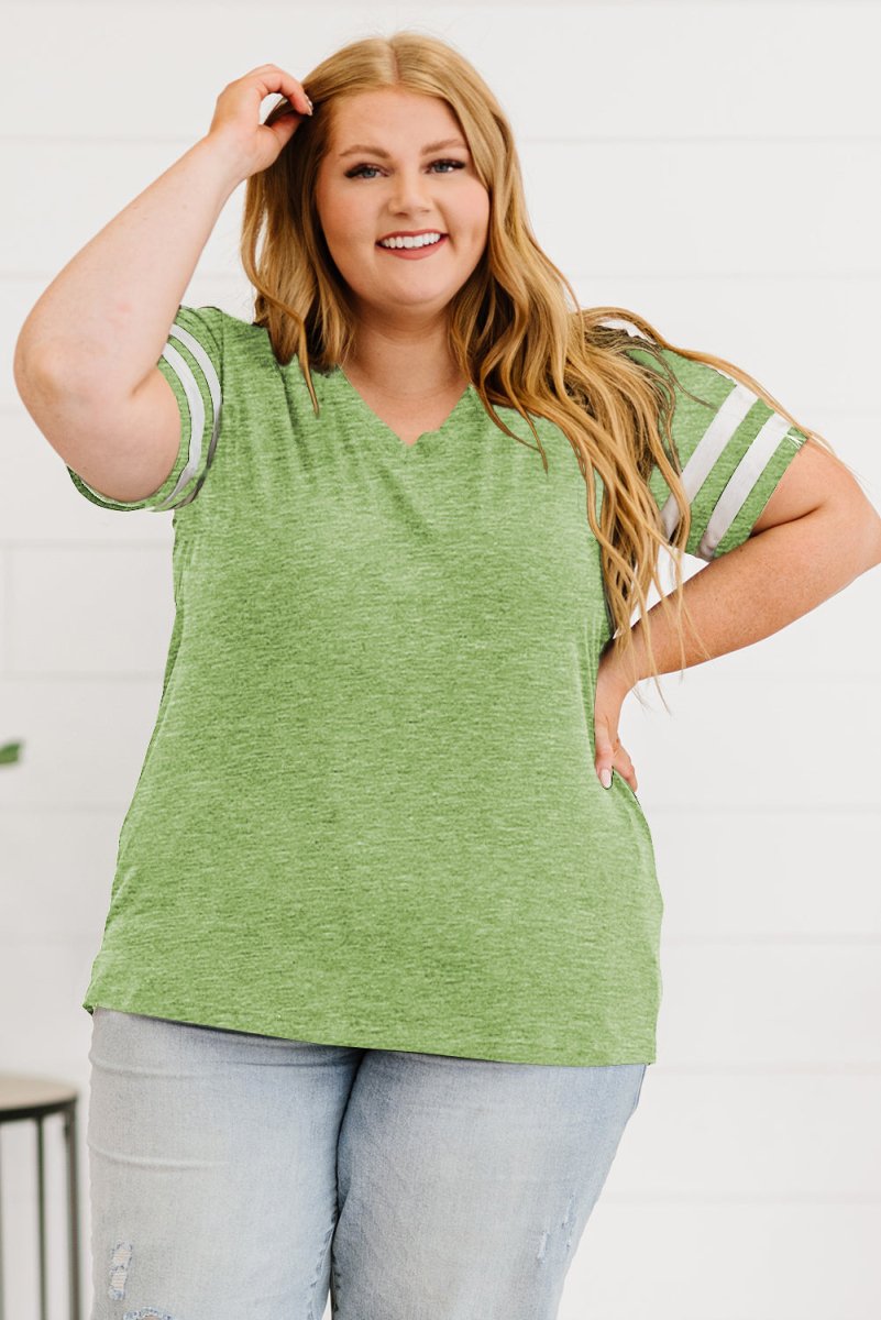 Plus Size Striped V - Neck Tee Shirt - Deb Shops
