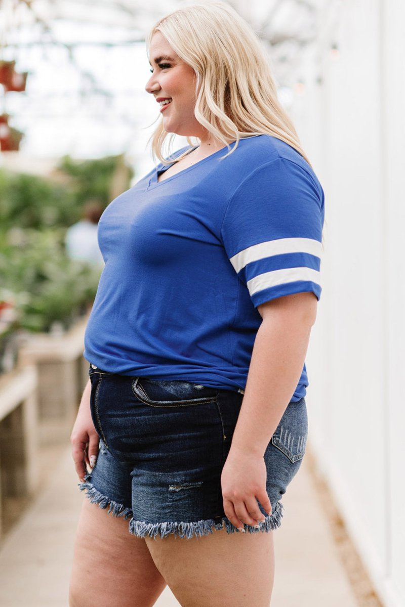 Plus Size Striped V - Neck Tee Shirt - Deb Shops