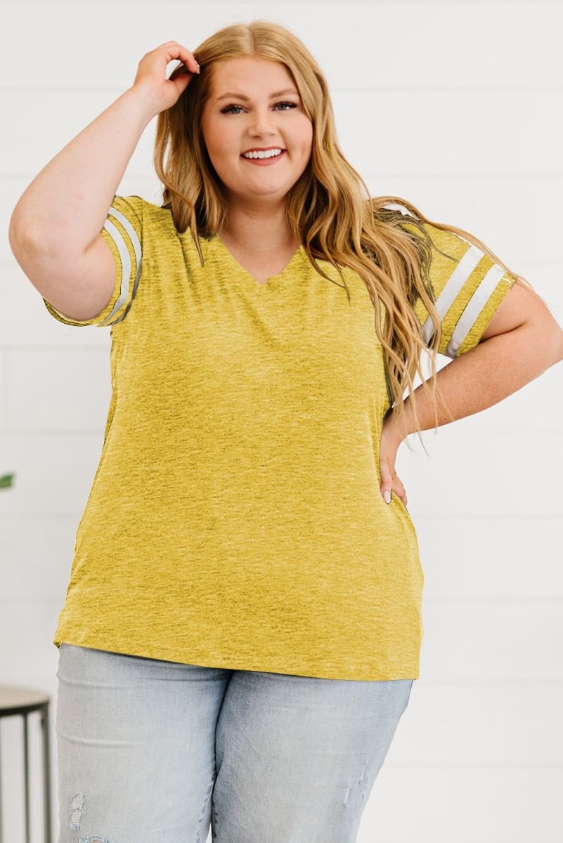 Plus Size Striped V - Neck Tee Shirt - Deb Shops