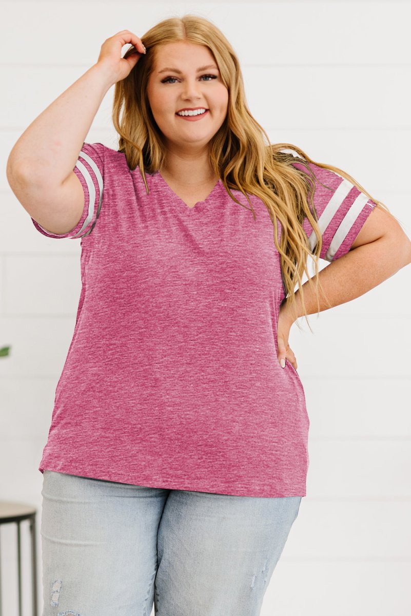 Plus Size Striped V - Neck Tee Shirt - Deb Shops