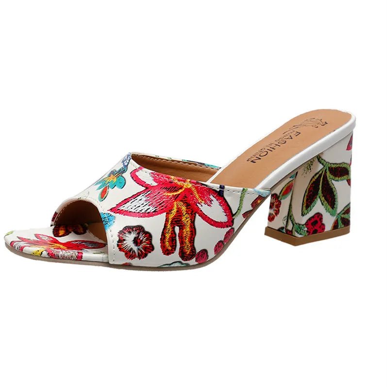 Printed Block Heels Sandals - Deb Shops