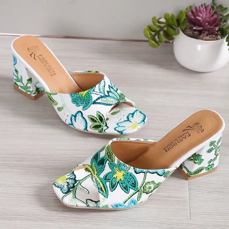 Printed Block Heels Sandals - Deb Shops