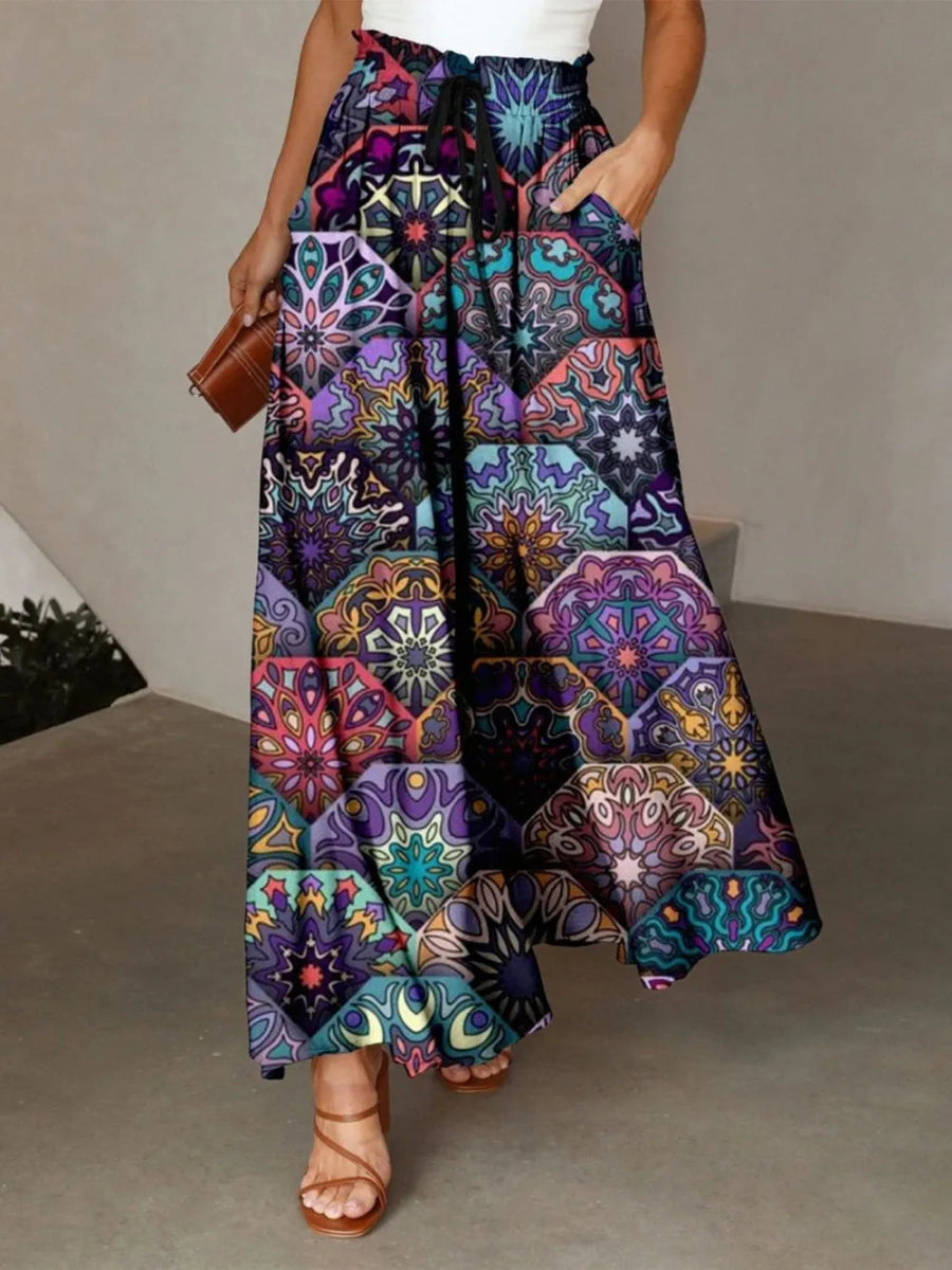 Printed Maxi Skirt with Pockets - Deb Shops