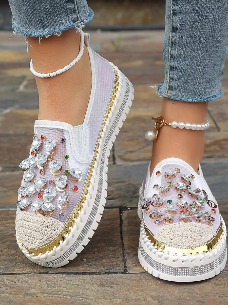 Rhinestone Embellished Platform Loafers - Deb Shops