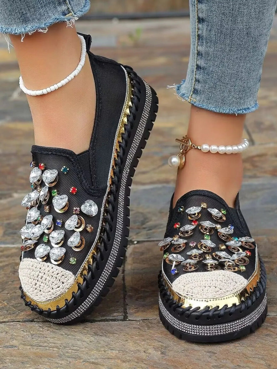 Rhinestone Embellished Platform Loafers - Deb Shops