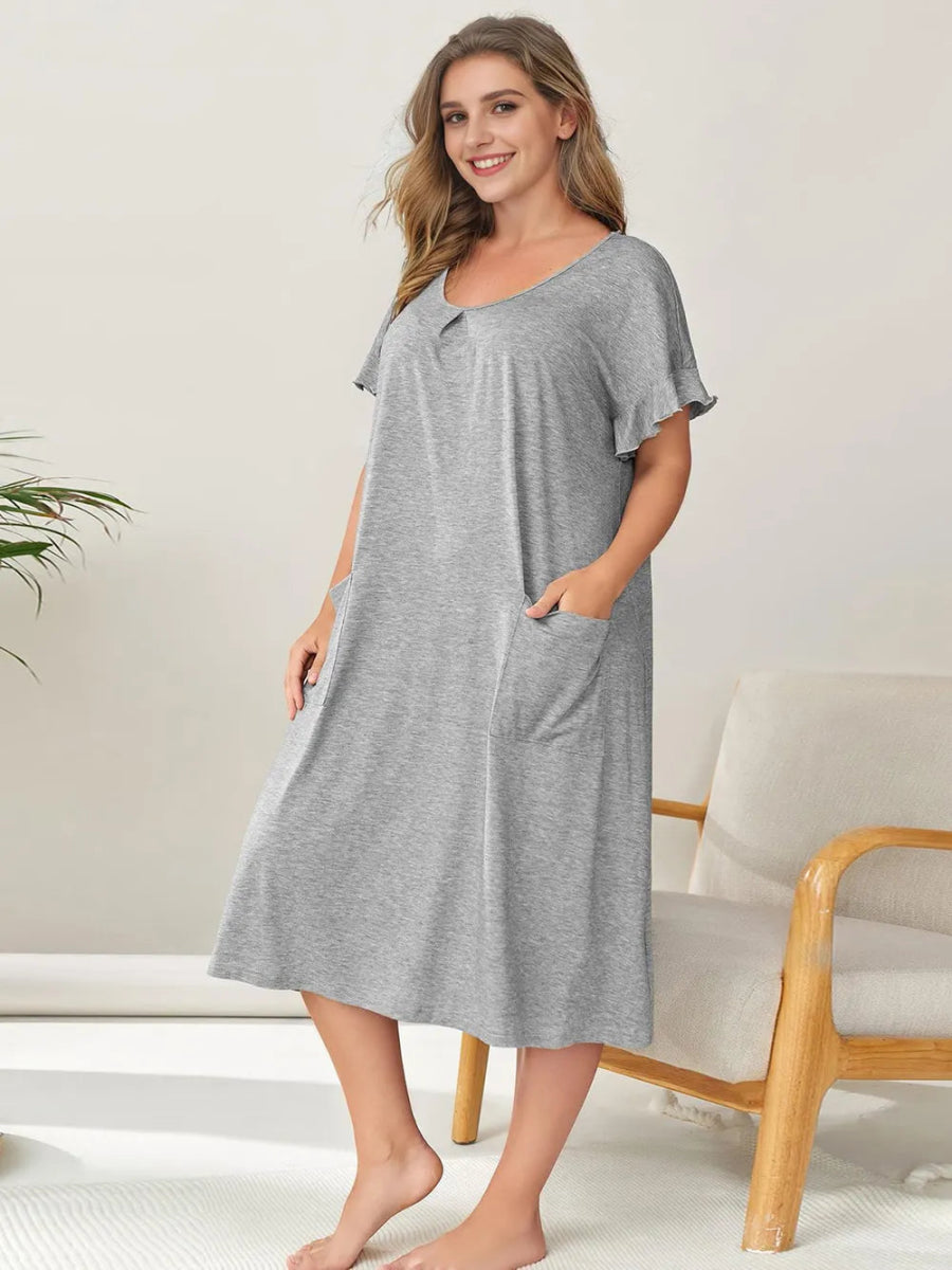 Round Neck Short Sleeve Lounge Dress - Deb Shops